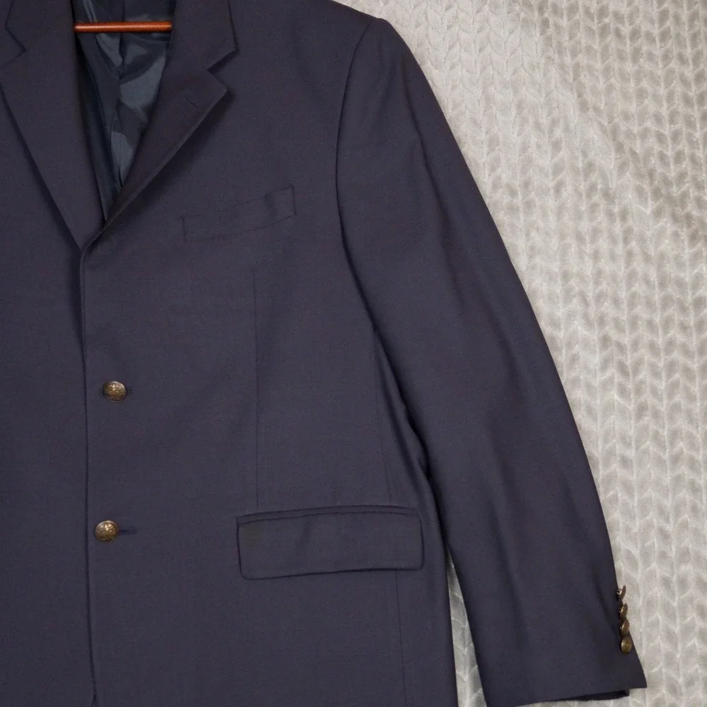 Lauren Ralph Lauren Blazer Men 45L Navy Blue Gold Crest Buttons Wool Blend 2-Btn